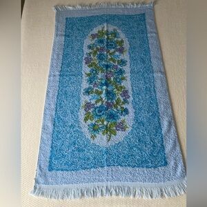 Blue floral vintage Cannon bath towel with fringe